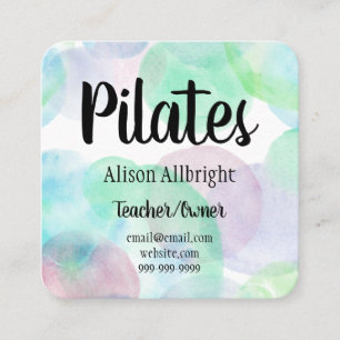 Pilates Yoga Reiki Studio Watercolor Splash Square Business Card