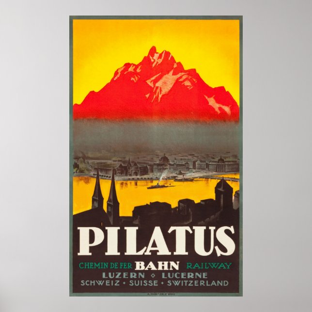 Pilatus Bahn Switzerland Vintage Travel Poster (Front)