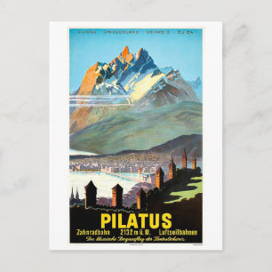 Pilatus, mountains, Switzerland, vintage travel Postcard