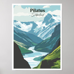 Pilatus Switzerland Artwork Travel illustration Poster