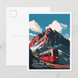 Pilatus Switzerland vintage travel illustration Postcard