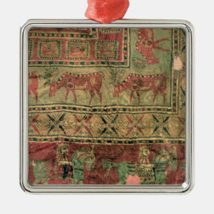 Pile carpet depicting horses and riders metal tree decoration