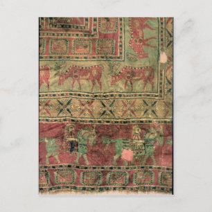 Pile carpet depicting horses and riders postcard