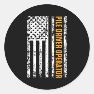 Pile Driver Operator Usa Flag Classic Round Sticker