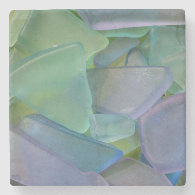 Pile of blue beach glass, Alaska Stone Coaster (Front)