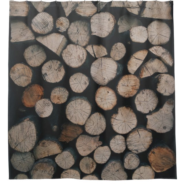 Pile of brown fire woods shower curtain (Front)