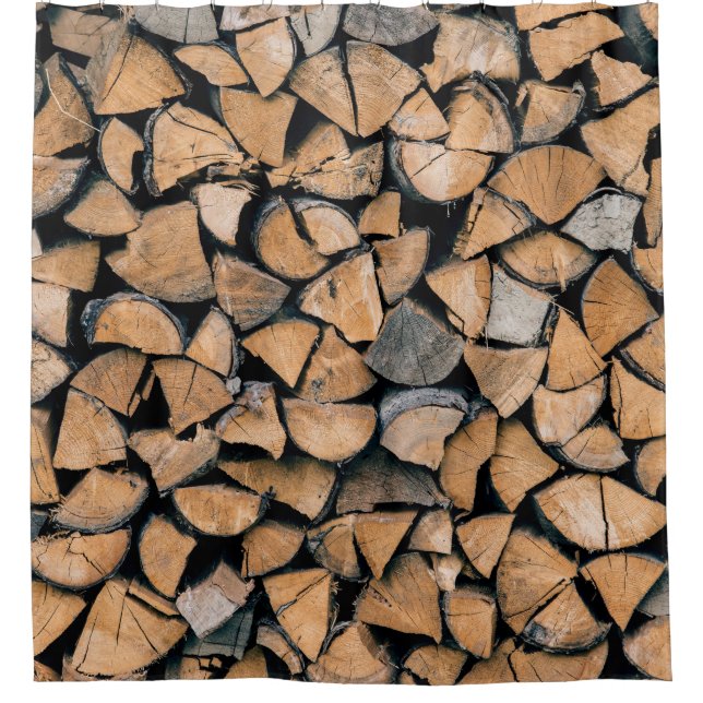 Pile of brown firewood shower curtain (Front)