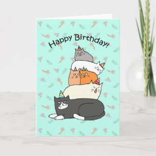 Pile of Cats cute and Funny CATS Happy Birthday Card