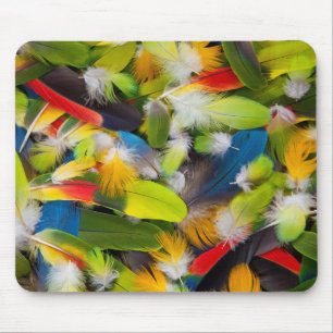 Pile of colourful feathers mouse mat