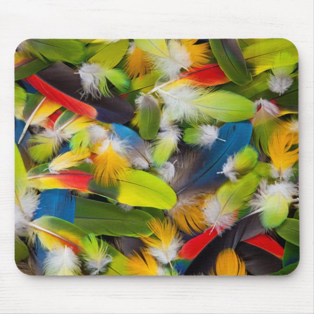 Pile of colourful feathers mouse mat (Front)