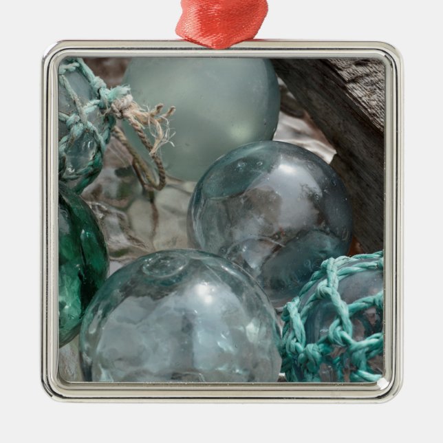 Pile Of Glass Fishing Floats Metal Tree Decoration (Front)