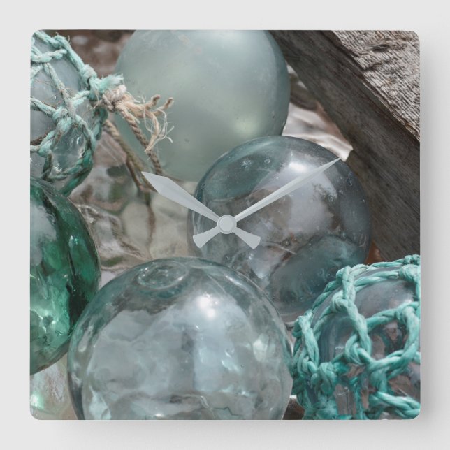 Pile Of Glass Fishing Floats Square Wall Clock (Front)