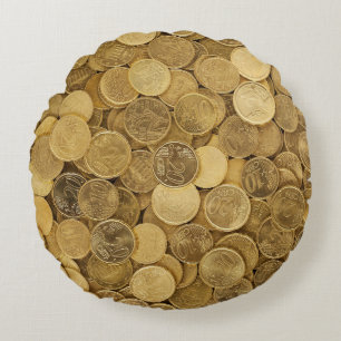 Pile Of Gold Round Coins Round Cushion