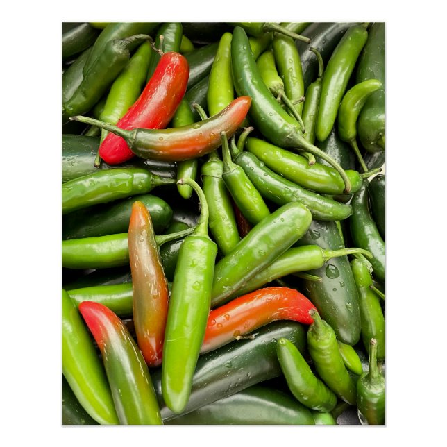 Pile Of Green Spicy Peppers Poster (Front)