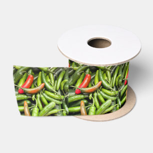 Pile Of Green Spicy Peppers Satin Ribbon
