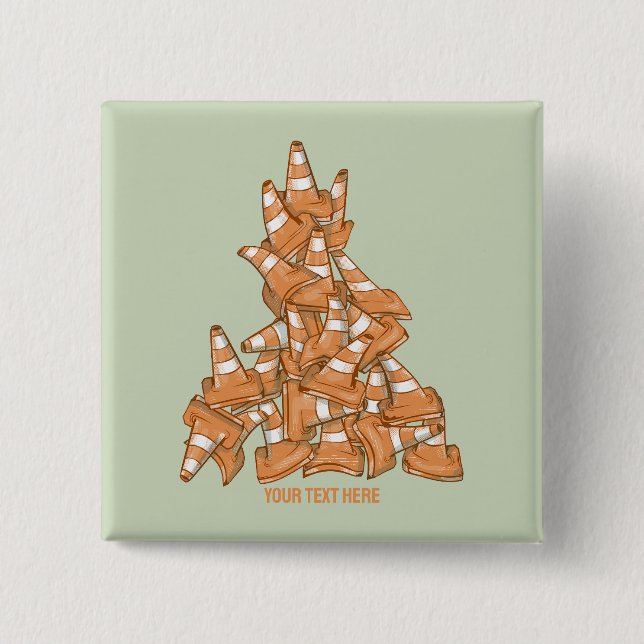 Pile of orange road cones 15 cm square badge (Front)
