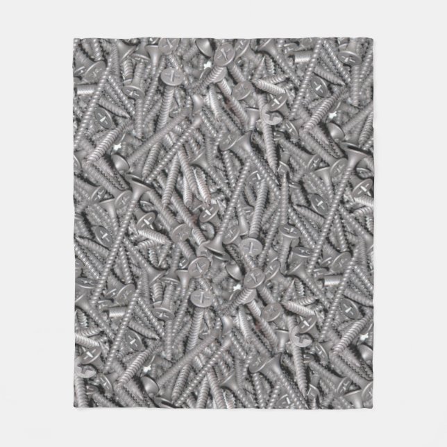 Pile of Silver Coloured Drywall Screws Fleece Blanket (Front)
