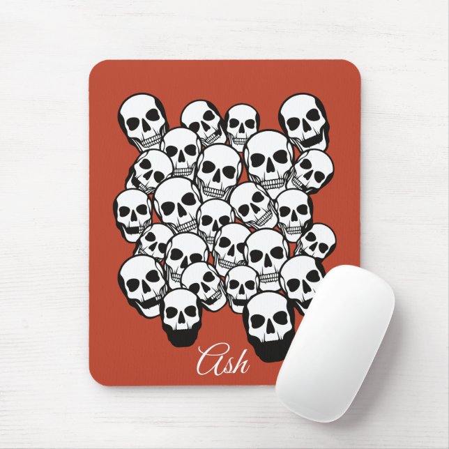 Pile of Skulls Burnt Amber Red Background Mouse Mat (With Mouse)