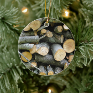 Pile of Stacked Cut Firewood Ceramic Tree Decoration