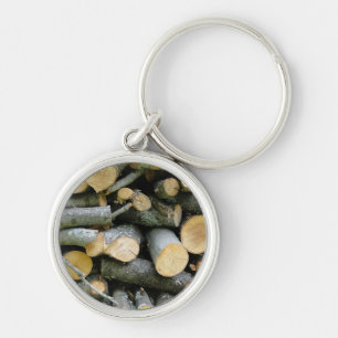Pile of Stacked Cut Firewood Key Ring