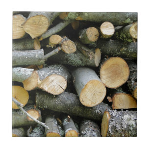 Pile of Stacked Cut Firewood Tile