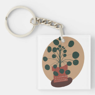 Pilea Plant Potted Hand Drawn Greenery Key Ring