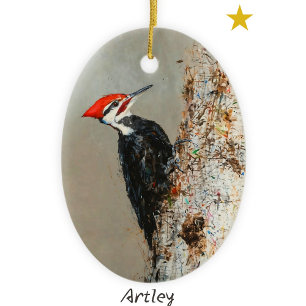 Pileated Woodpecker Bird Painting Year Christmas Ceramic Tree Decoration