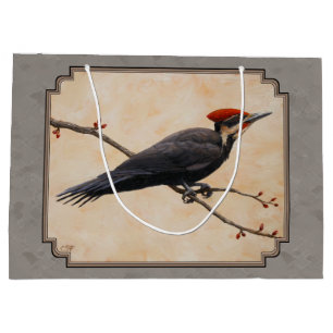 Pileated Woodpecker Grey Large Gift Bag