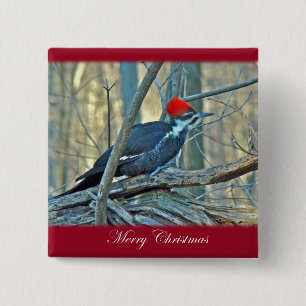 Pileated Woodpecker Merry Christmas Items 15 Cm Square Badge
