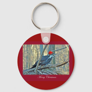 Pileated Woodpecker Merry Christmas Items Key Ring