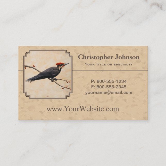 Pileated Woodpecker Tan Business Card (Front)