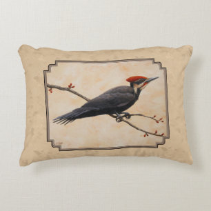 Pileated Woodpecker Tan Decorative Cushion
