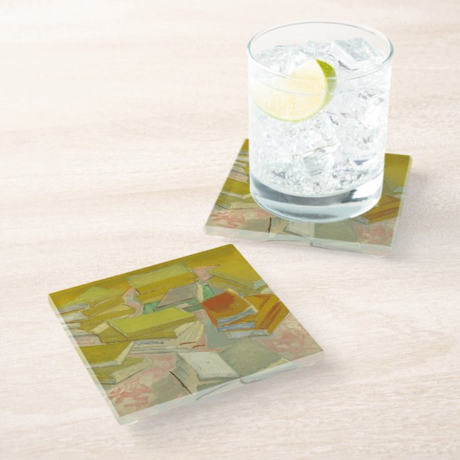 Piles of French Novels | Vincent van Gogh Glass Coaster (Angled)