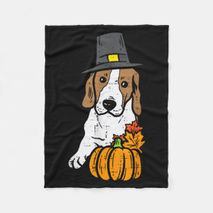 Pilgrim Beagle Pumpkin Leaf Thanksgiving Fall Fleece Blanket