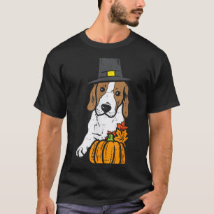 Pilgrim Beagle Pumpkin Leaf Thanksgiving Fall T-Shirt
