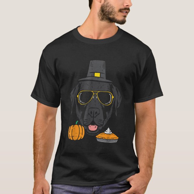 Pilgrim Black Labrador Cute Thanksgiving Dog Men W T-Shirt (Front)