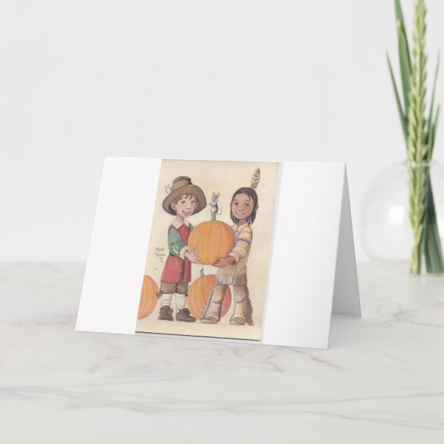 pilgrim boy and indian boy holiday card (Front)