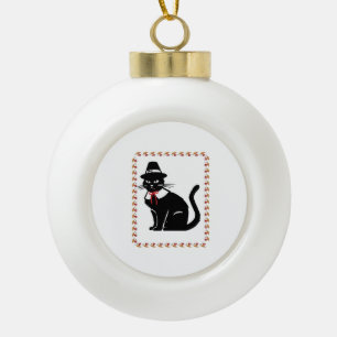 Pilgrim Cat Oversized T-Shirt Ceramic Ball Christmas Ornament