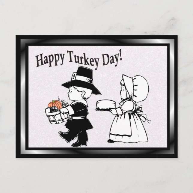 Pilgrim Children Happy Turkey Day - Customise It! Postcard (Front)