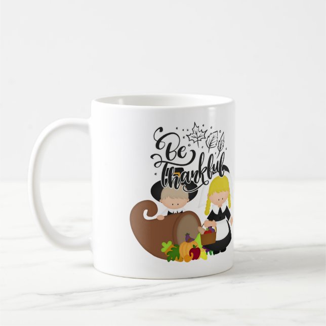 Pilgrim Couple - Be Thankful Coffee Mug (Left)