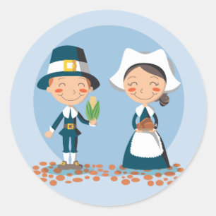 Pilgrim Couple Classic Round Sticker