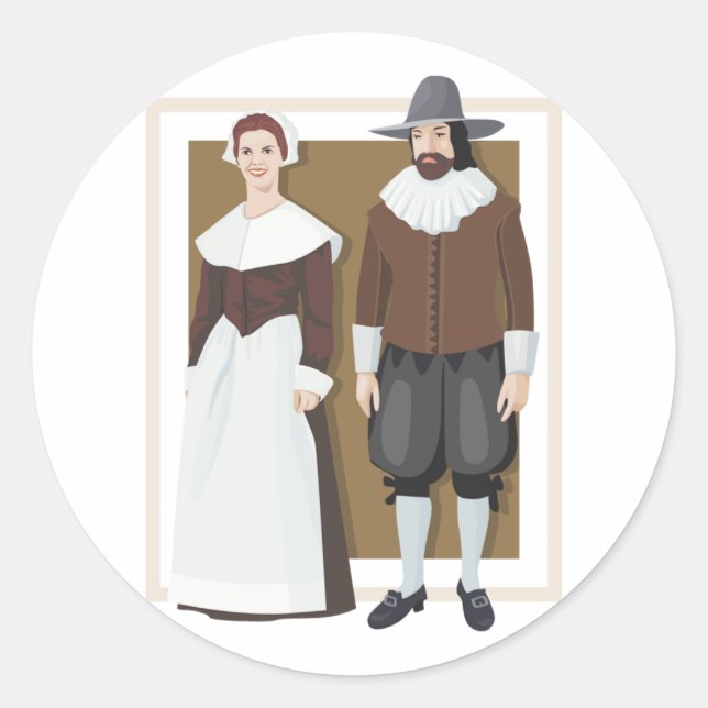 Pilgrim Couple Classic Round Sticker (Front)