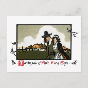 Pilgrim Couple Vintage New Year's Day Holiday Postcard