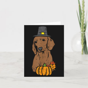 Pilgrim Dachshund Pumpkin Leaves Thanksgiving Card