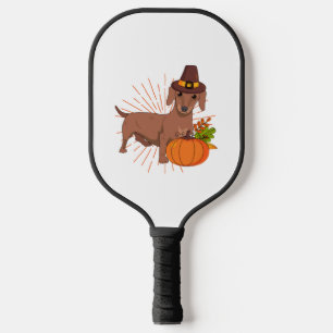 Pilgrim dachshund pumpkin leaves Thanksgiving Pickleball Paddle