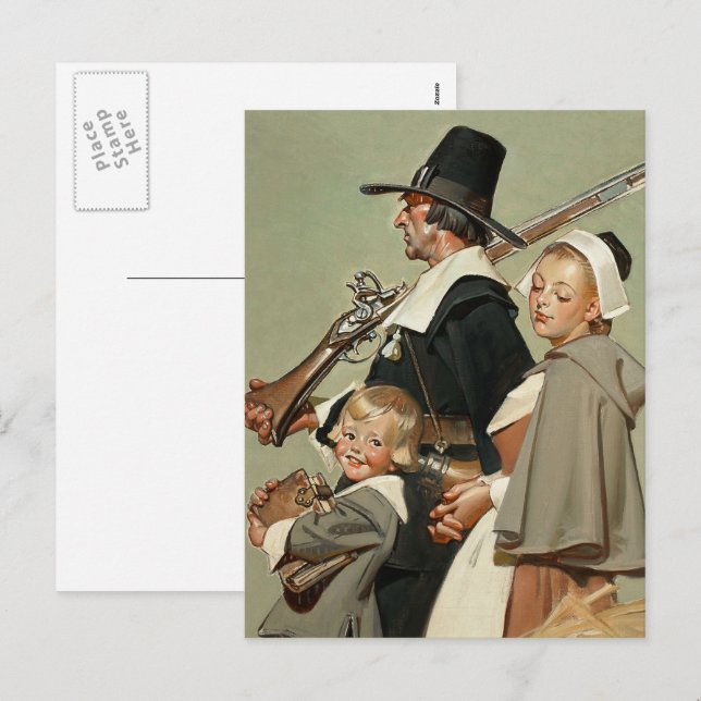 Pilgrim Family. Thanksgiving Postcards (Front/Back)