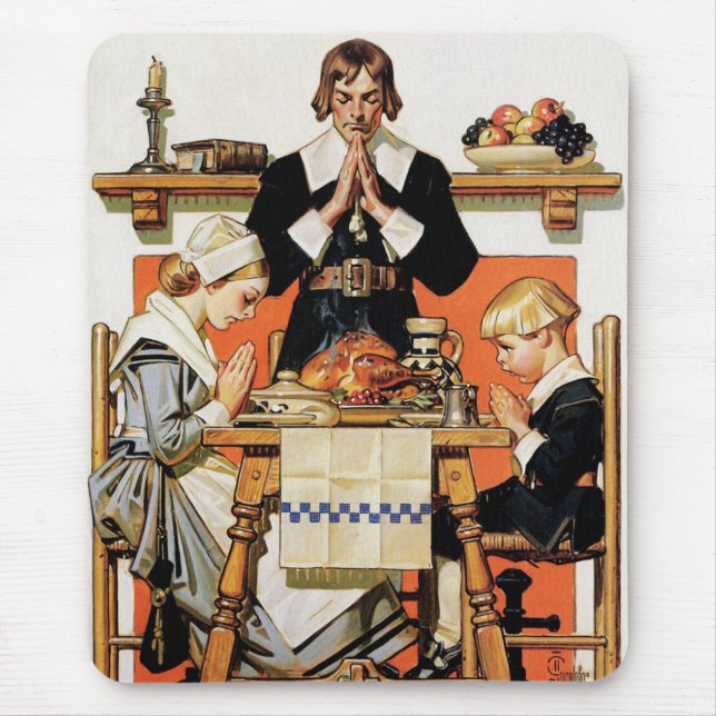 Pilgrim Family. Vintage Art Gift Mouse Mat (Front)
