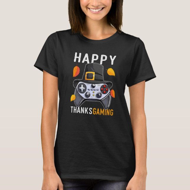 Pilgrim Gamer Thanksgiving Costume Video Game Cont T-Shirt (Front)
