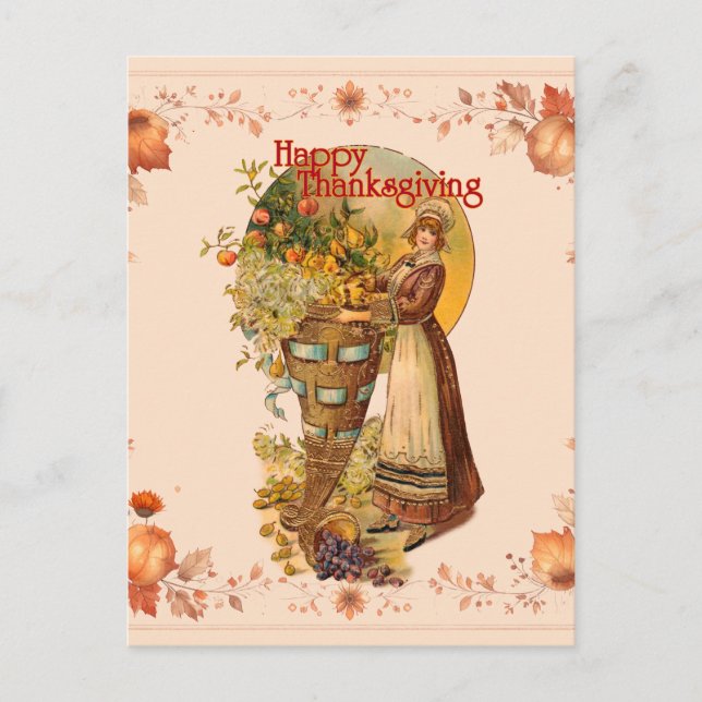 Pilgrim Girl Thanksgiving Holiday Postcard (Front)