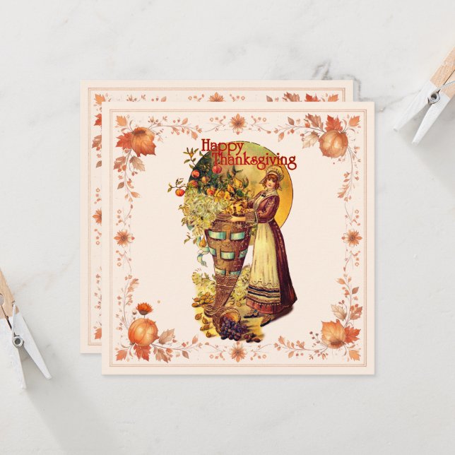 Pilgrim Girl Thanksgiving Invitation (Front/Back In Situ)